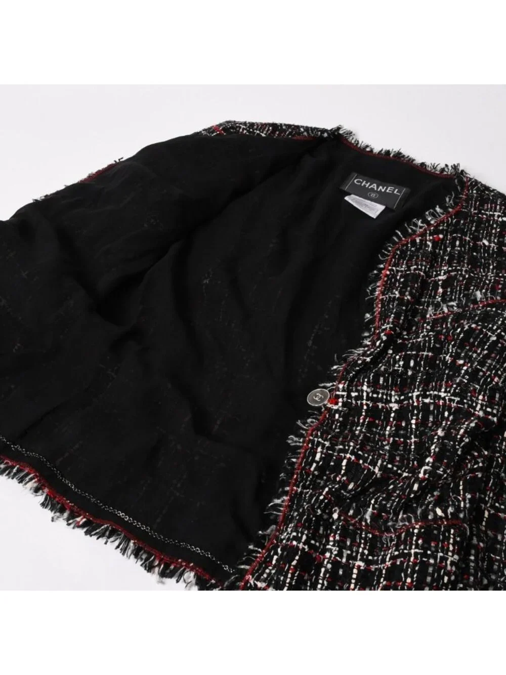 Chanel Tweed Jacket CC Logo Black Red White